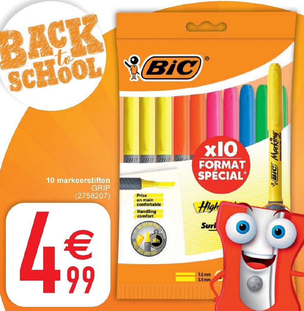 Cora Bic 10 Markeerstiften Grip aanbieding