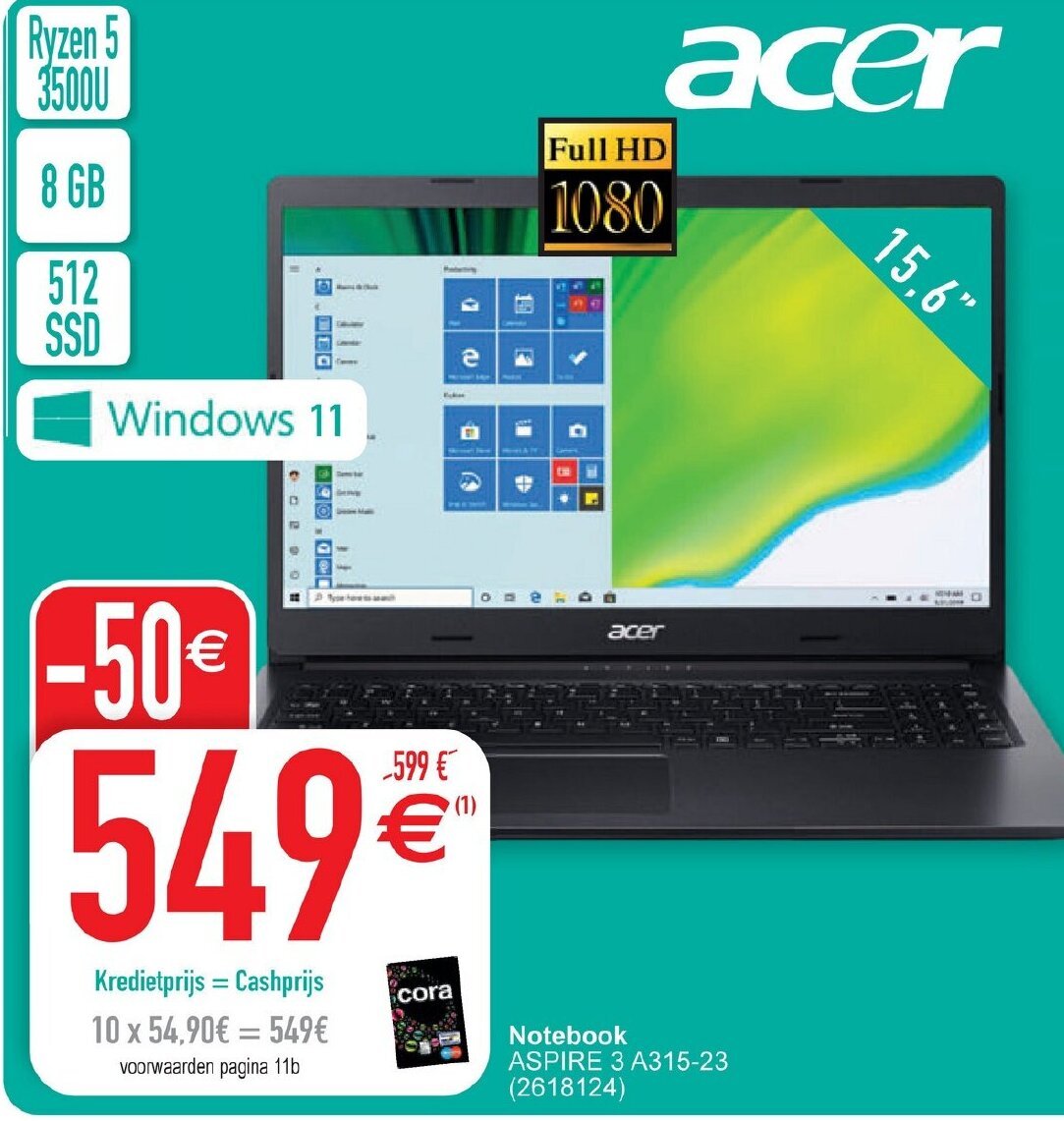 Cora Acer Notebook Aspire 3 aanbieding