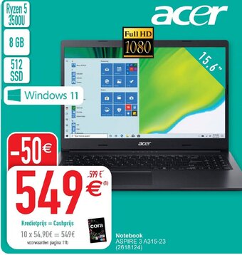 Cora Acer Notebook Aspire 3 aanbieding