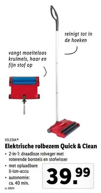 Lidl Elektrische rolbezem quick + clean aanbieding
