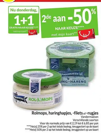 Rolmops, haringhapjes, -filets of -rugjes vandermaesen