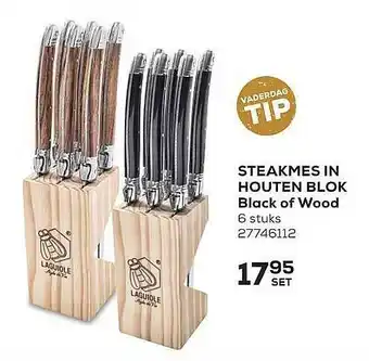 Supra Bazar Steakmes in houten blok aanbieding