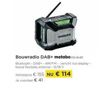 Molecule Bouwradio dab+ metabo r12-18-bt aanbieding