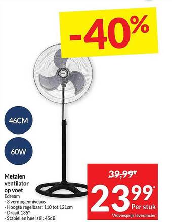 Metalen ventilator op voet edream