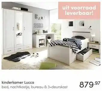 Baby & Tiener Kinderkamer lucca bed, nachtkastje, bureau + 3-deurskast aanbieding