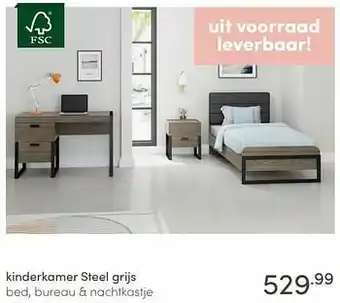 Baby & Tiener Kinderkamer steel grijs bed, bureau + nachtkastje aanbieding