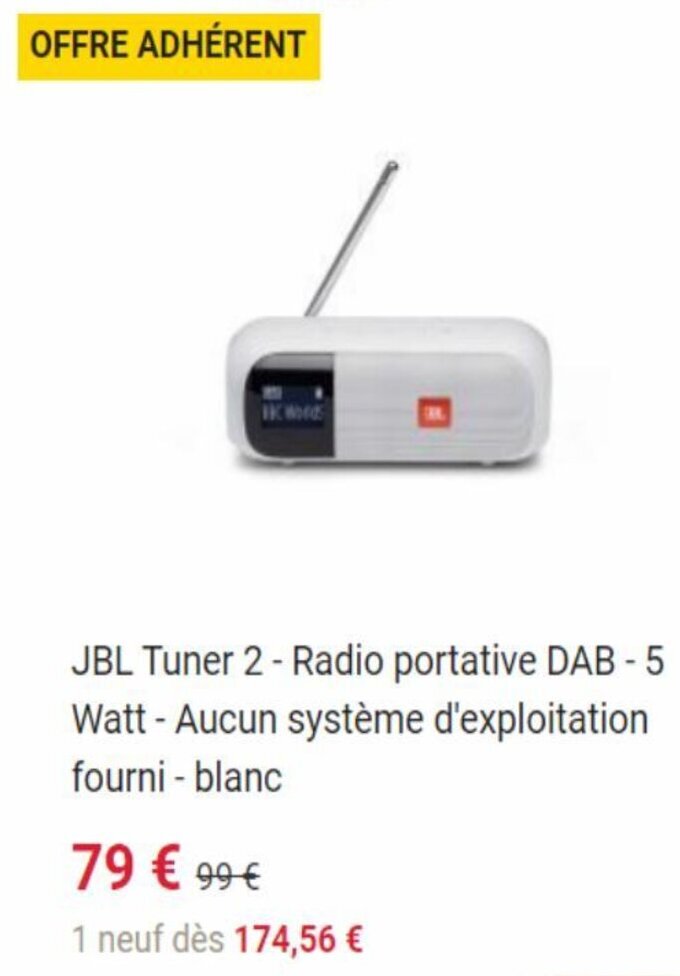 JBL Tuner 2Radio Portative DAB5 WattAucun systeme d'exploitation