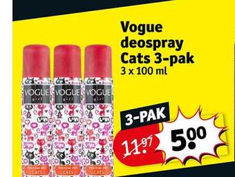 Kruidvat Vogue deospray cats 3pak aanbieding