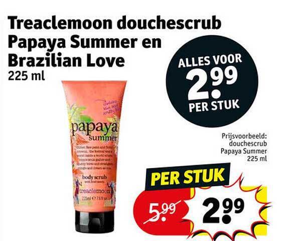 Kruidvat Treaclemoon douchescrub papaya summer en brazilian love aanbieding