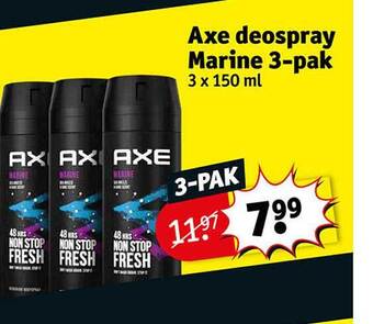 Kruidvat Axe deospray marine 3pak aanbieding