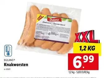 Lidl Dulano Knakworsten 1.2Kg aanbieding