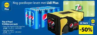 Lidl 7Up of Pepsi 15 Blikjes Per Pack aanbieding