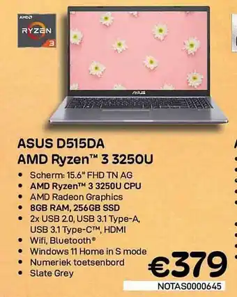 CompuDeals Asus d515da amd ryzen 3 3250u aanbieding