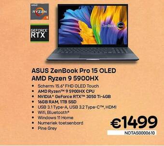 CompuDeals Asus zenbook pro 15 oled amd ryzen 9 5900hx aanbieding