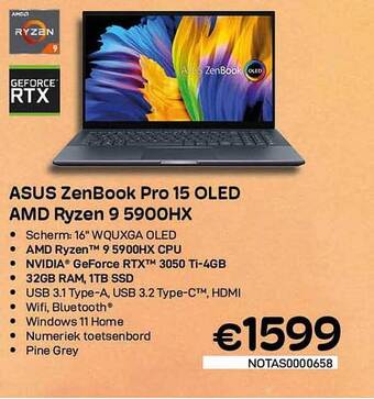 CompuDeals Asus zenbook pro 15 oled amd ryzen 9 5900hx aanbieding