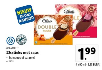 Lidl Gelatelli IJssticks Met Saus Framboos of Caramel aanbieding