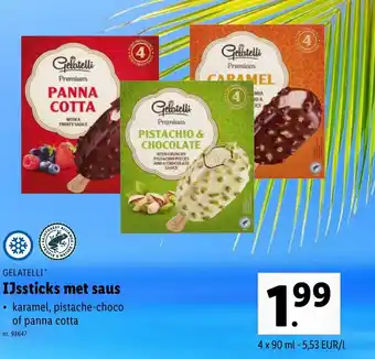 Lidl Gelatelli IJssticks Met Saus Karamel, Pistache-Choco of Panna Cotta aanbieding