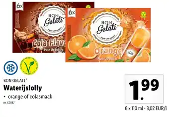 Lidl Bon Gelati Waterijslolly Orange of Colasmaak aanbieding