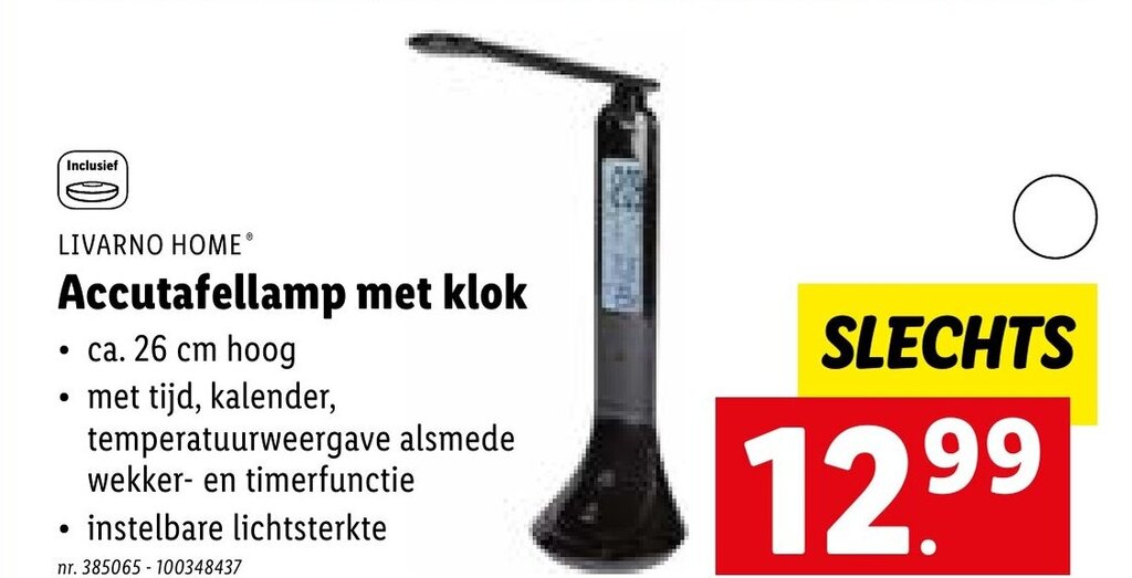 Lidl Livarno Home Accutafellamp met Klok aanbieding