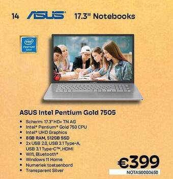 CompuDeals Asus intel pentium gold 7505 aanbieding