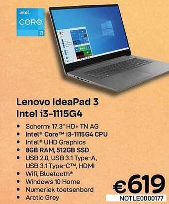 CompuDeals Lenovo ideapad 3 intel i3-1115g4 aanbieding