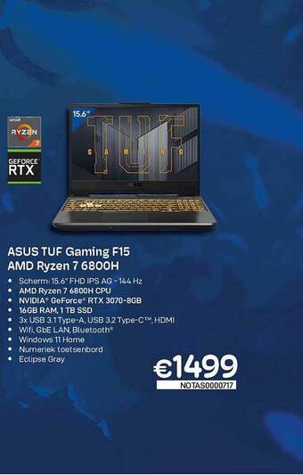 CompuDeals Asus tuf gaming f15 amd ryzen 7 6800h aanbieding