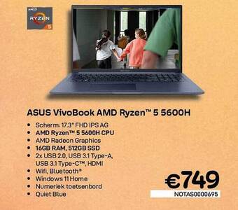 CompuDeals Asus vivobook amd ryzen 5 5600h aanbieding