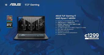 CompuDeals Asus tuf gaming 17 amd ryzen 7 4800h aanbieding