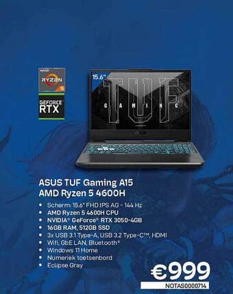 CompuDeals Asus tuf gaming a15 amd ryzen 5 4600h aanbieding
