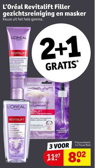 Kruidvat L'oréal revitalift filler gezichtsreiniging en masker aanbieding