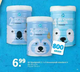 Albert Heijn Ah Opvolgmelk 2, 3 Of Dreumesmelk Standaard 4 800g aanbieding