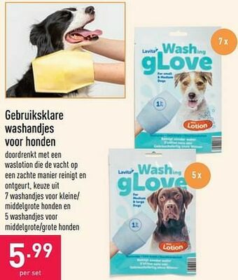 ALDI Gebruiksklare washandjes voor honden aanbieding