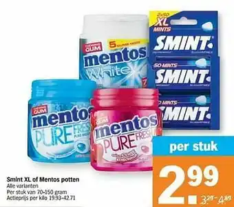 Albert Heijn Smint xl of mentos potten aanbieding
