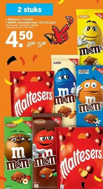 Albert Heijn Maltesers m+m`s chocoladerepen aanbieding