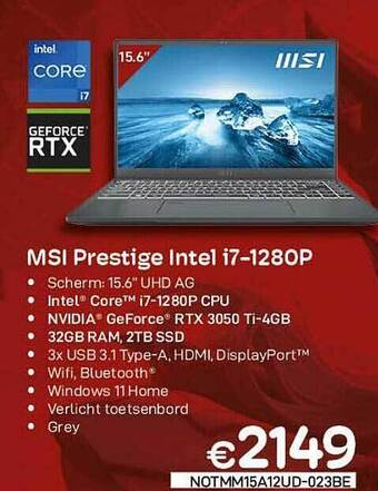 CompuDeals Msi prestige intel i7-1280p aanbieding