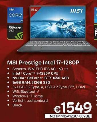 CompuDeals Msi prestige intel i7-1280p aanbieding