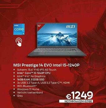 CompuDeals Msi prestige 14 evo intel i5-1240p aanbieding