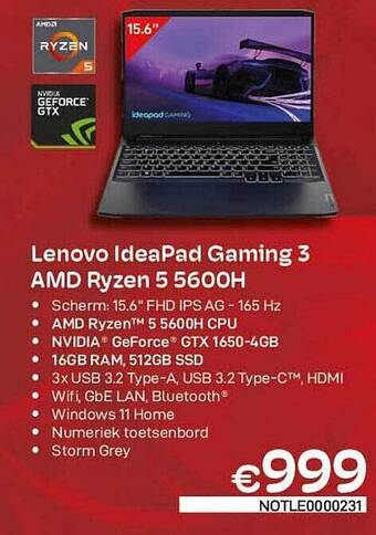 CompuDeals Lenovo ideapad gaming 3 amd ryzen 5 5600h aanbieding