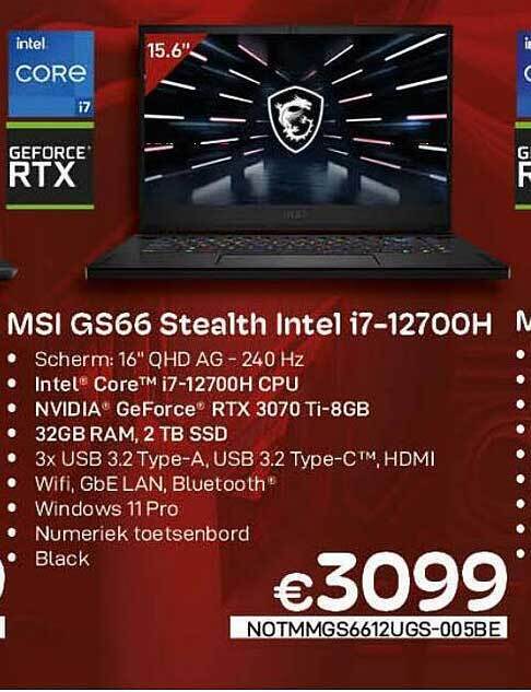 CompuDeals Msi gs66 stealth intel i7-12700h aanbieding