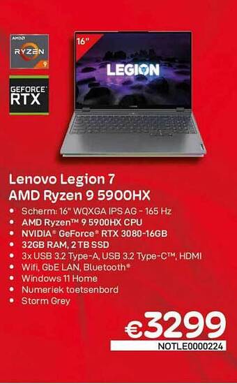 CompuDeals Lenovo legion 7 amd ryzen 9 5900hx aanbieding