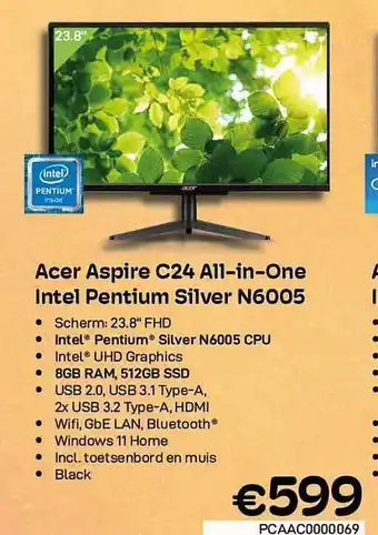 CompuDeals Acer aspire c24 all-in-one intel pentium silver n6005 aanbieding