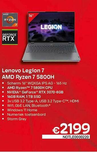 CompuDeals Lenovo legion 7 amd ryzen 7 5800h aanbieding