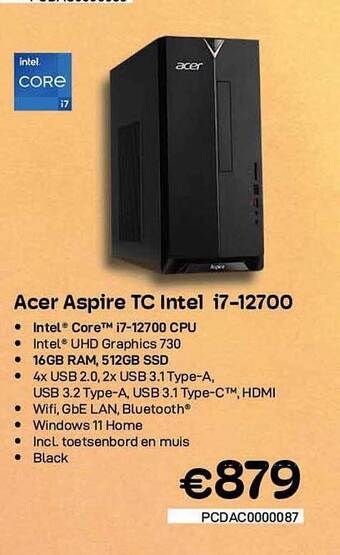 CompuDeals Acer aspire tc intel i7-12700 aanbieding