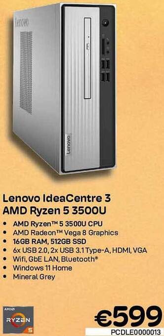 CompuDeals Lenovo ideacentre 3 amd ryzen 5 3500u aanbieding