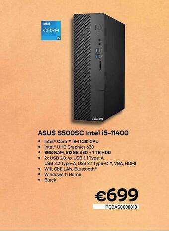 CompuDeals Asus s500sc intel i5-11400 aanbieding