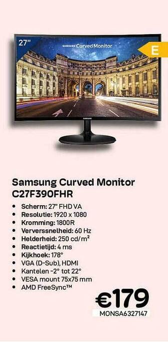 CompuDeals Samsung curved monitor c27f390fhr aanbieding