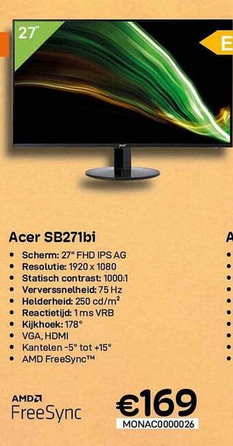CompuDeals Acer sb271bi aanbieding