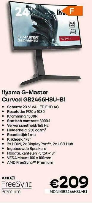CompuDeals Iiyama g-master curved gb2466hsu-b1 aanbieding