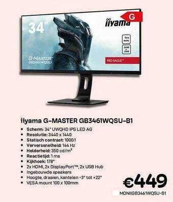 CompuDeals Iiyama g-master gb3461wqsu-b1 aanbieding