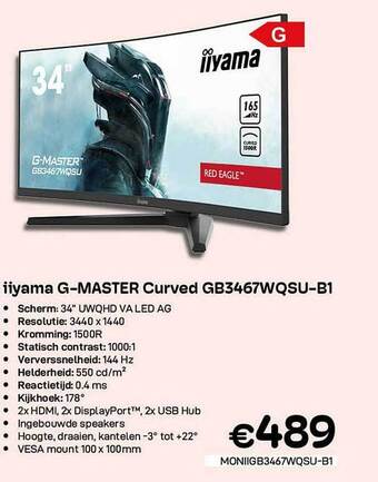CompuDeals Iiyama g-master curved gb3467wqsu-b1 aanbieding